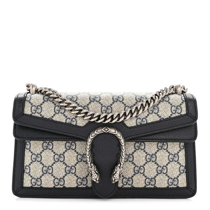 GG Supreme Monogram Textured Dollar Calfskin Small Rectangular Dionysus Shoulder Bag Beige Blue