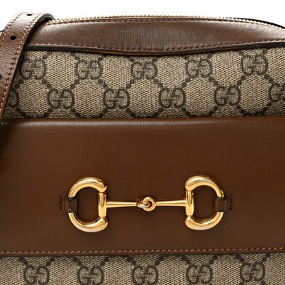 GG Supreme Monogram Small Horsebit 1955 Shoulder Bag Beige Brown Sugar