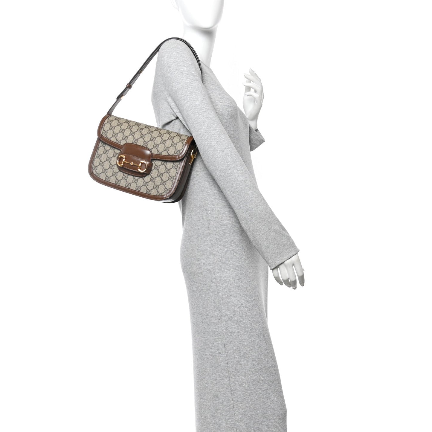 GG Supreme Monogram Horsebit 1955 Shoulder Bag Beige Brown Sugar