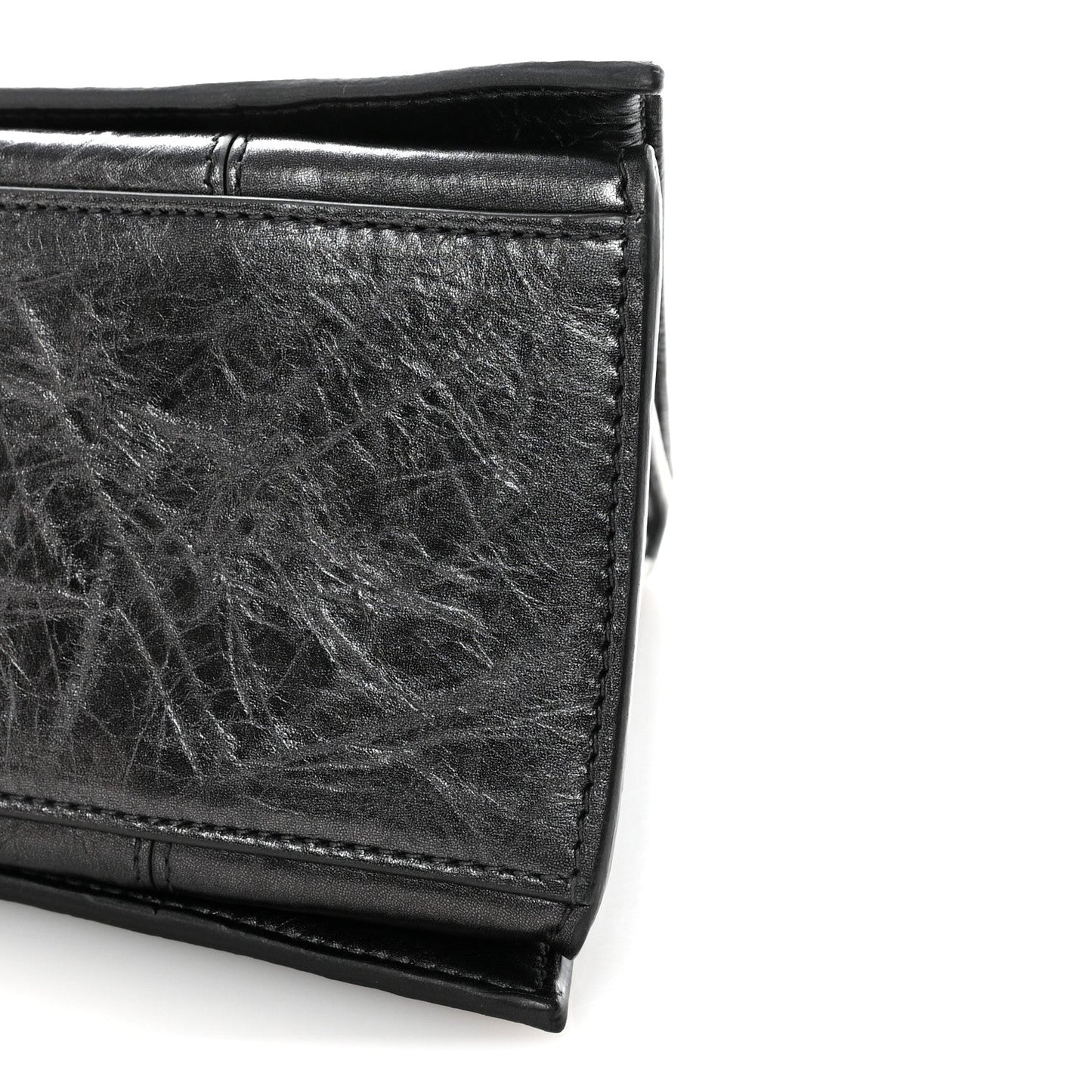 Metallic Crushed Calfskin Medium Crush Chain Bag Steel Grey
