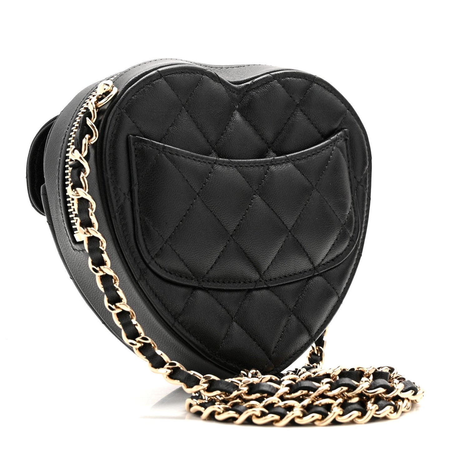 Lambskin Quilted CC In Love Heart Clutch With Chain Black