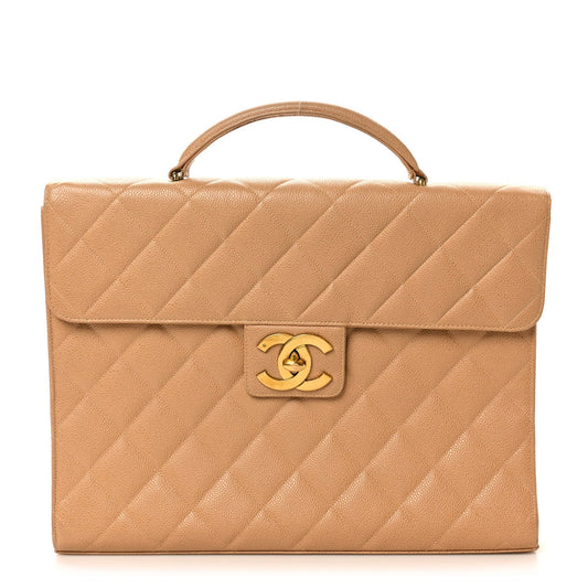 Caviar Quilted Briefcase Laptop Bag Beige