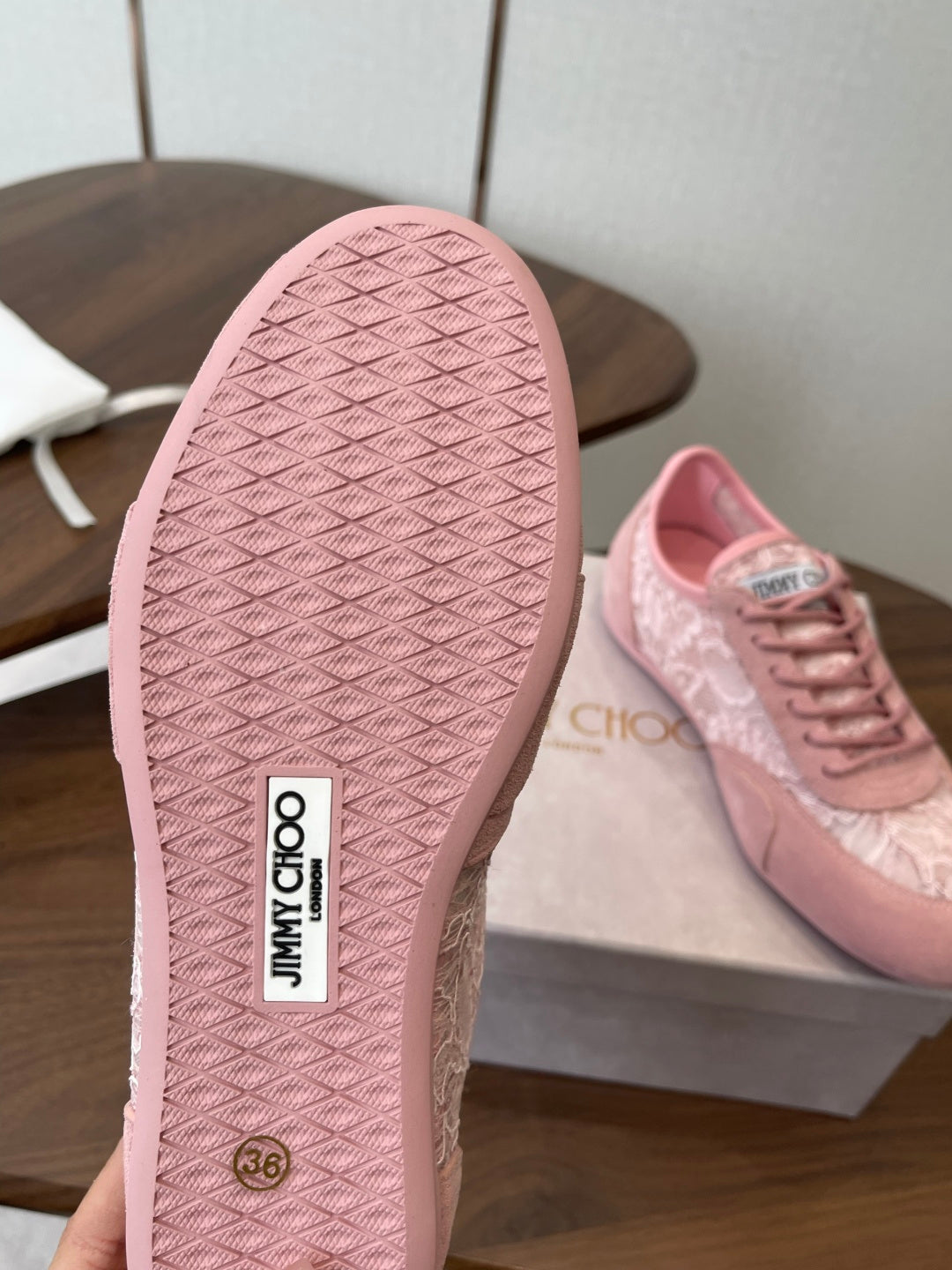 Jimmy Choo Sunny F Sneaker Pink Lace Leather