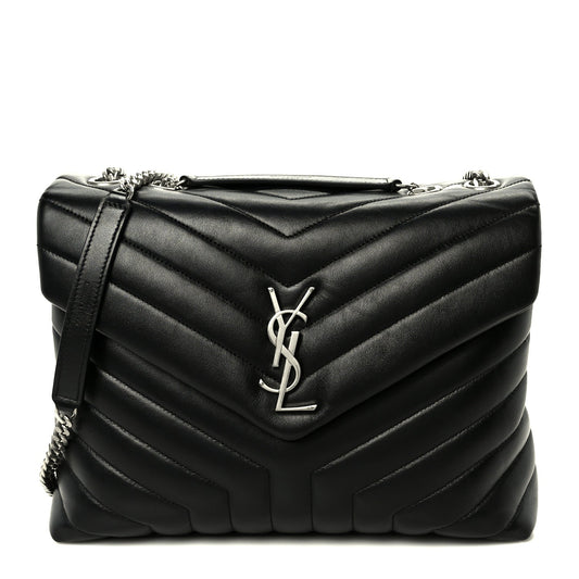 Calfskin Y Quilted Monogram Medium Loulou Chain Satchel Black