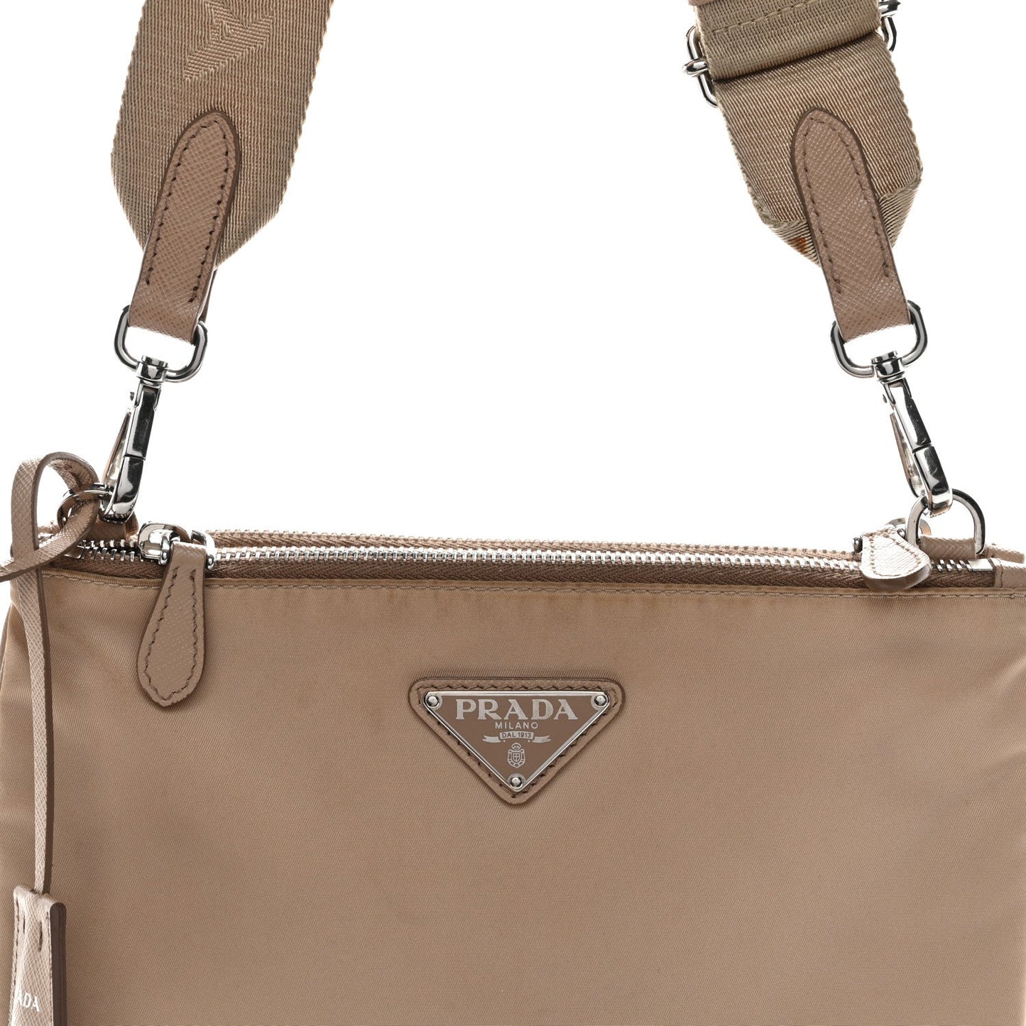 Re-Nylon Saffiano Re-Edition 2000 Double Zip Crossbody Bag Cammeo