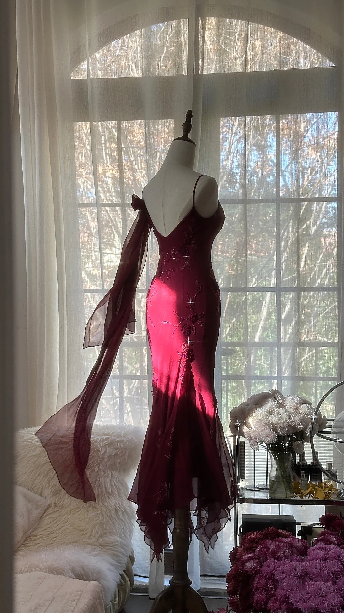 Elegant Mermaid Spaghetti Straps Burgundy Chiffon Prom Dress Inspiration Trending Prom Gown Prom Dresses