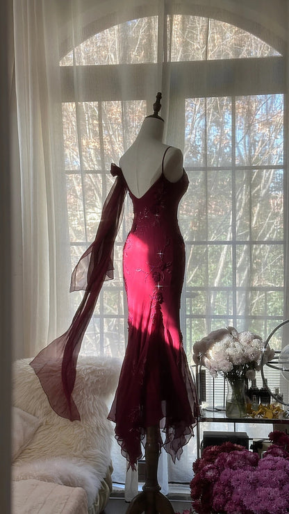 Elegant Mermaid Spaghetti Straps Burgundy Chiffon Prom Dress Inspiration Trending Prom Gown Prom Dresses