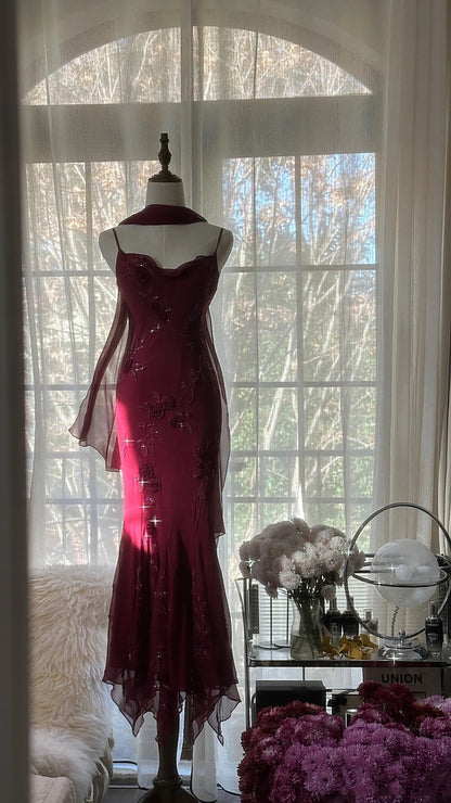 Elegant Mermaid Spaghetti Straps Burgundy Chiffon Prom Dress Inspiration Trending Prom Gown Prom Dresses