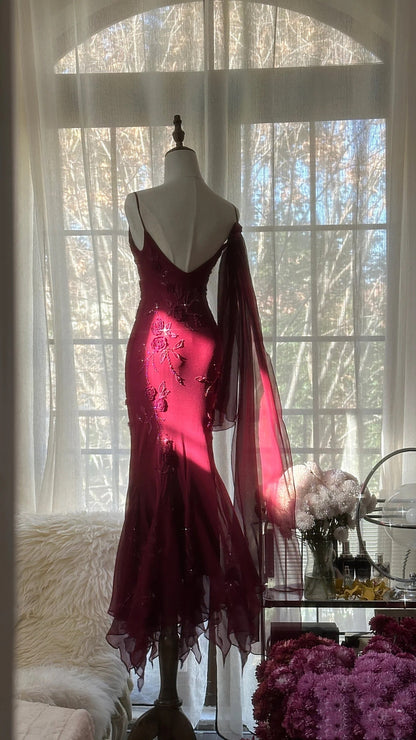 Elegant Mermaid Spaghetti Straps Burgundy Chiffon Prom Dress Inspiration Trending Prom Gown Prom Dresses