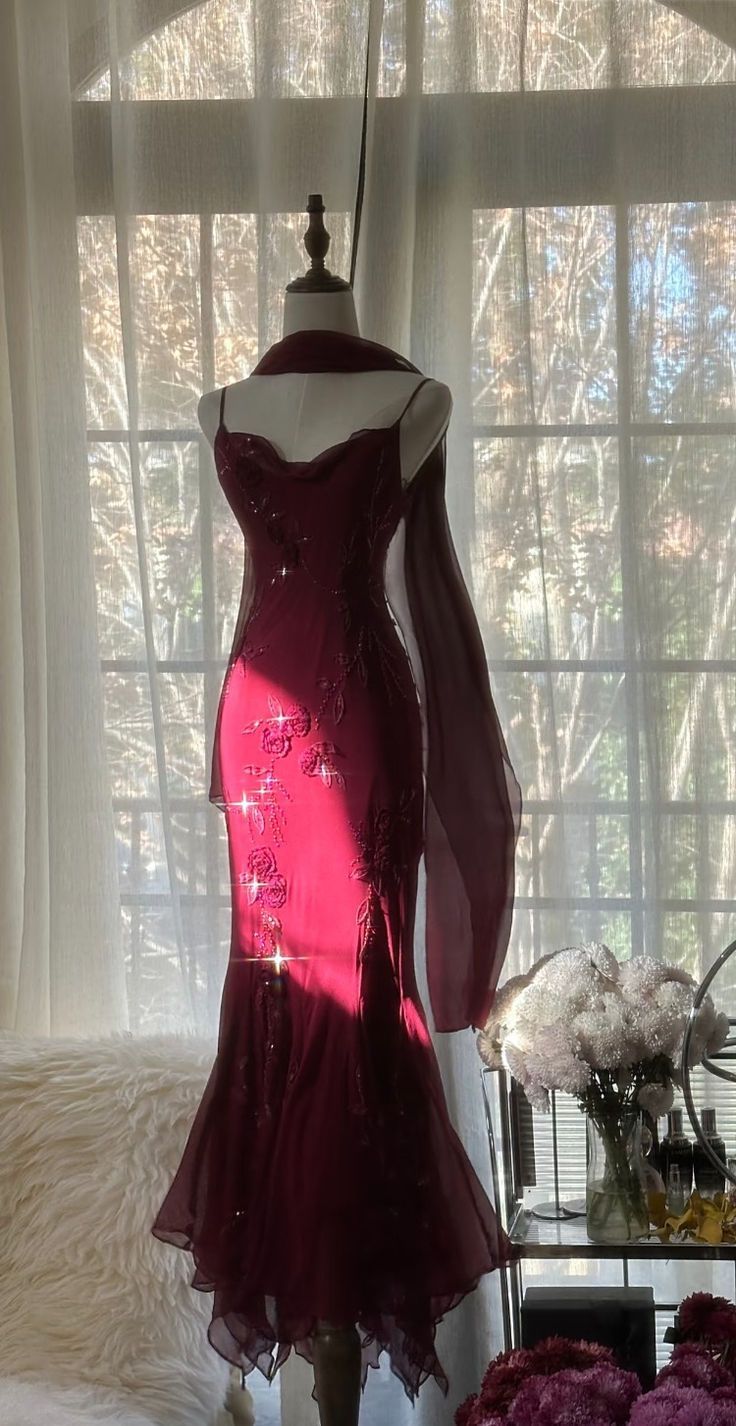 Elegant Mermaid Spaghetti Straps Burgundy Chiffon Prom Dress Inspiration Trending Prom Gown Prom Dresses