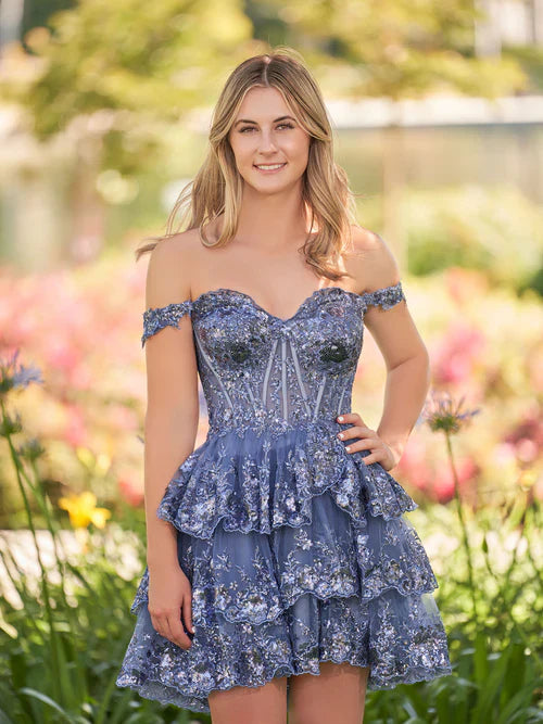 omberprom A-Line Evening Dress Sweetheart Tiered Navy Blue Short Homecoming Dress