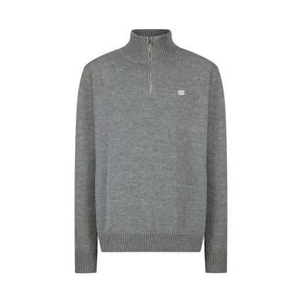 CELINE Embroidered Zipper Polo Sweater Wool Cotton