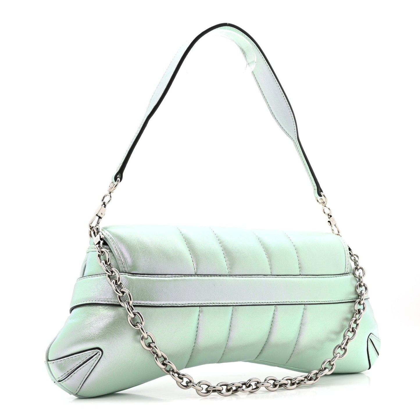 Iridescent Nappa Vertical Matelasse Medium Maxi Horsebit Chain Shoulder Bag Iridescent Salvy Green