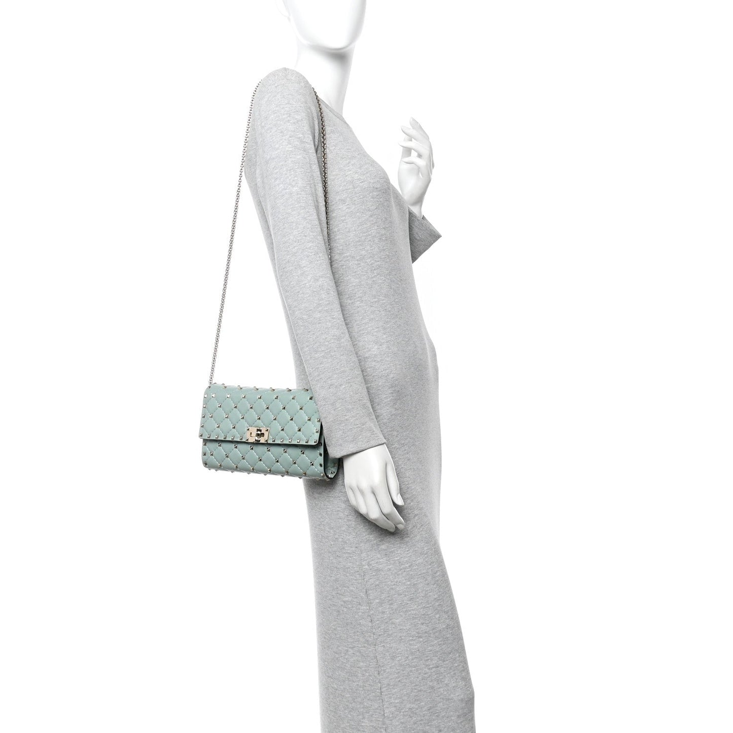 Lambskin Rockstud Spike Wallet on Chain Morning Dew