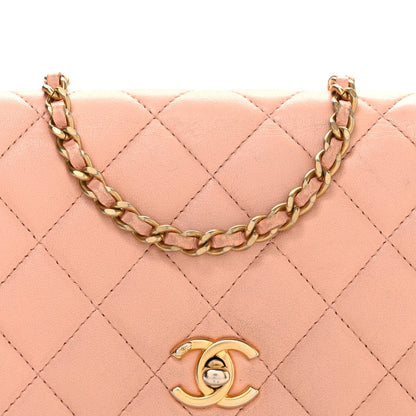 Lambskin Quilted CC Pearl Crush Wallet on Chain WOC Light Orange