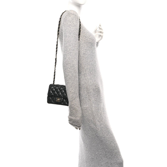 Lambskin Quilted Mini Square Flap Black
