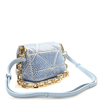 Satin Crystal Mini Bag With Chain Celeste