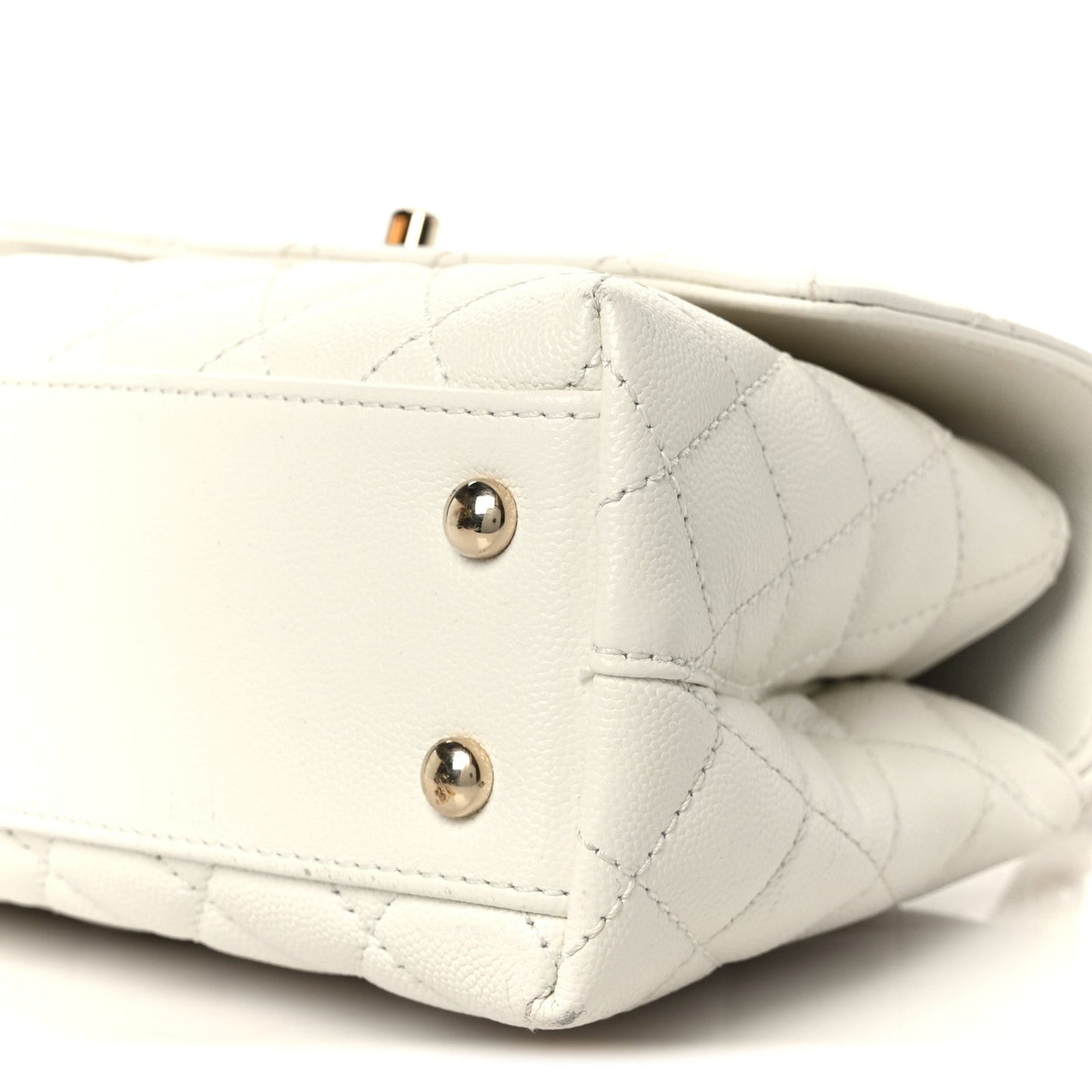 Caviar Quilted Mini Coco Handle Flap White