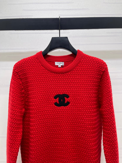 CHANEL 26 LOGO KNIT RED SWEATER 335405