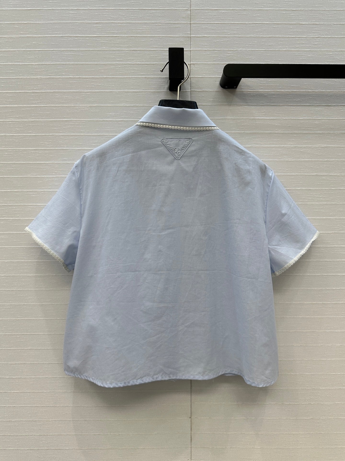 Prada 25 Lace Short-sleeved Shirt Blue Cotton