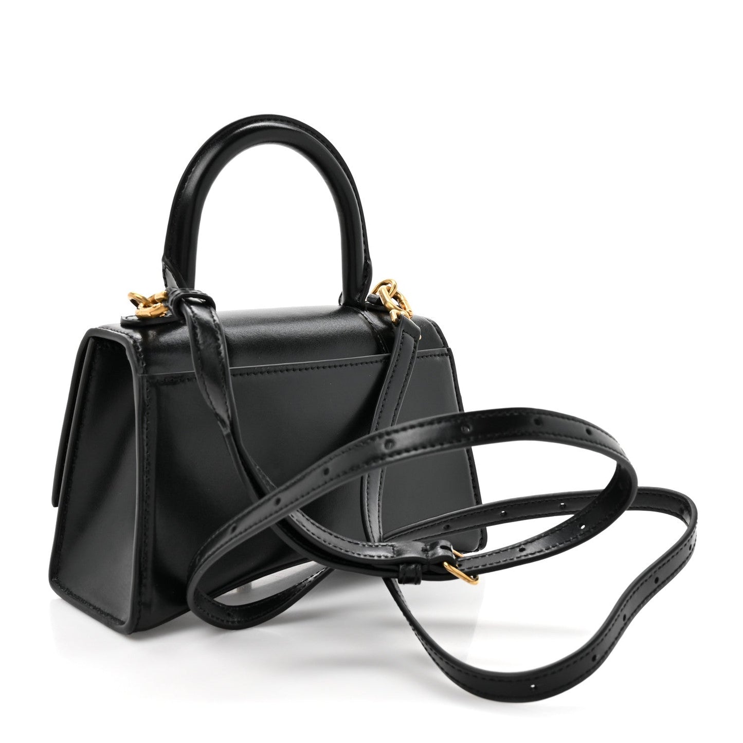 Shiny Box Calfskin Hourglass Top Handle Bag XS Black