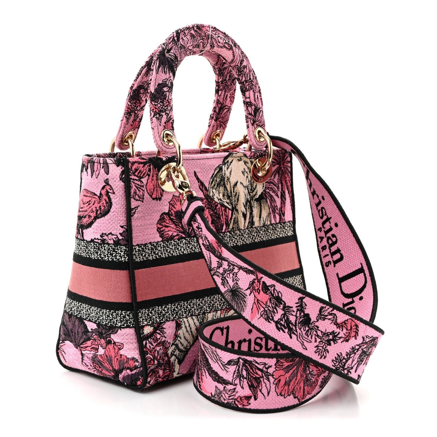 Toile de Jouy Voyage Embroidered Medium Lady D-Lite Fuchsia Multicolor