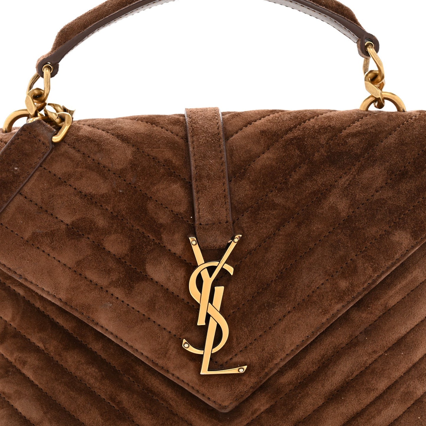 Suede Matelasse Chevron Monogram Medium College Bag Bark Brown