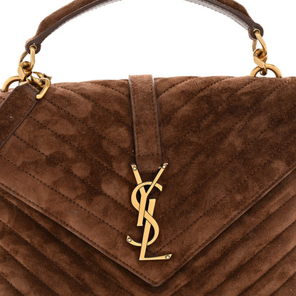 Suede Matelasse Chevron Monogram Medium College Bag Bark Brown