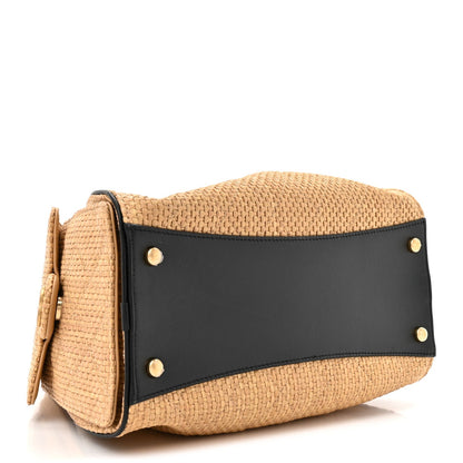 Braided Raffia Calfskin Quilted Small Chanel 25 Handbag Beige Black