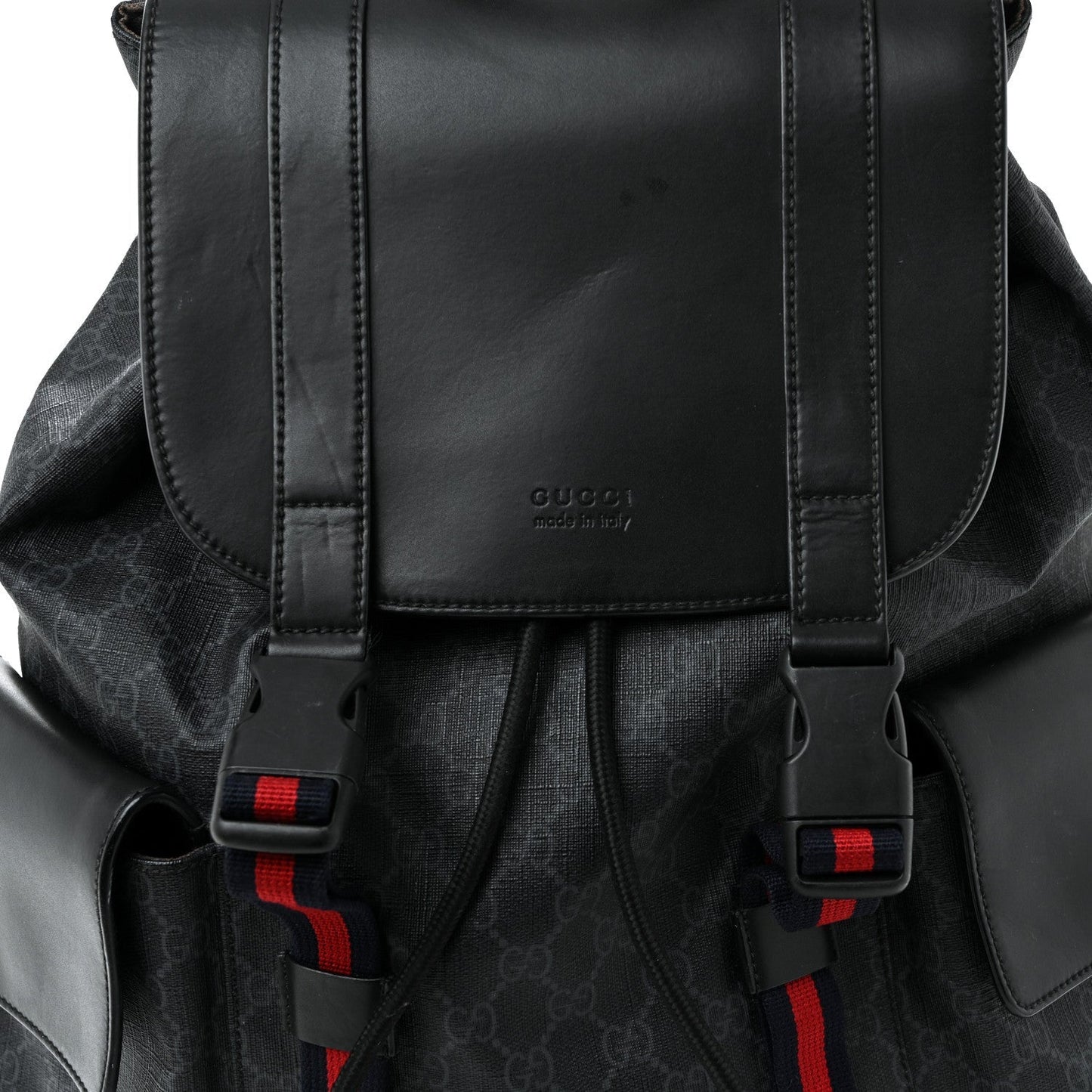 Soft GG Supreme Monogram Calfskin Web Double Buckle Backpack Black