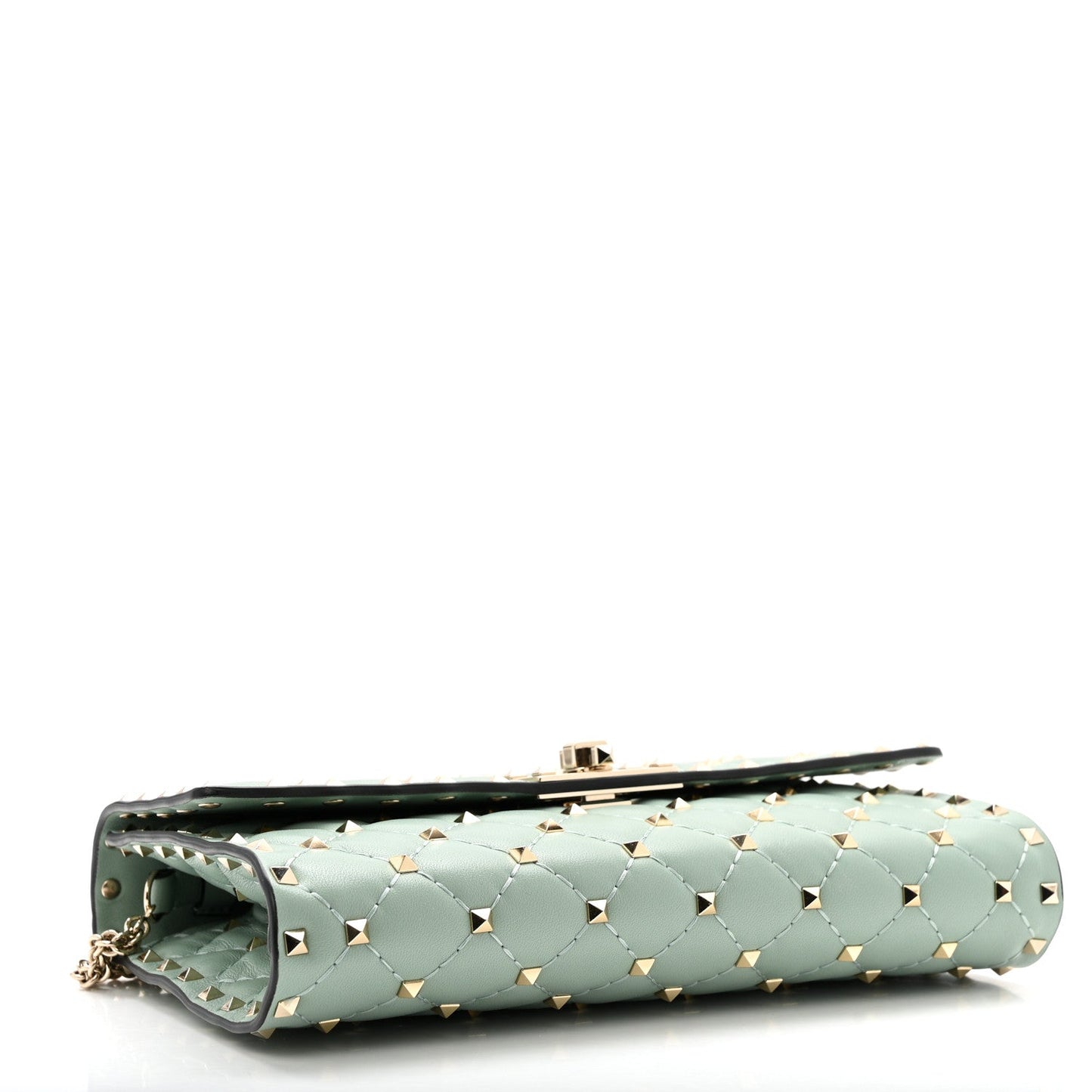 Lambskin Rockstud Spike Wallet on Chain Morning Dew