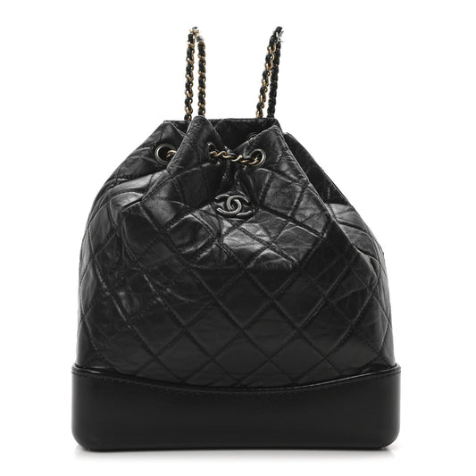 Aged Calfskin Quilted Small Gabrielle Backpack Black