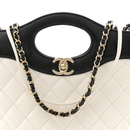 Patent Calfskin Quilted Mini 31 Shopping Bag White Black