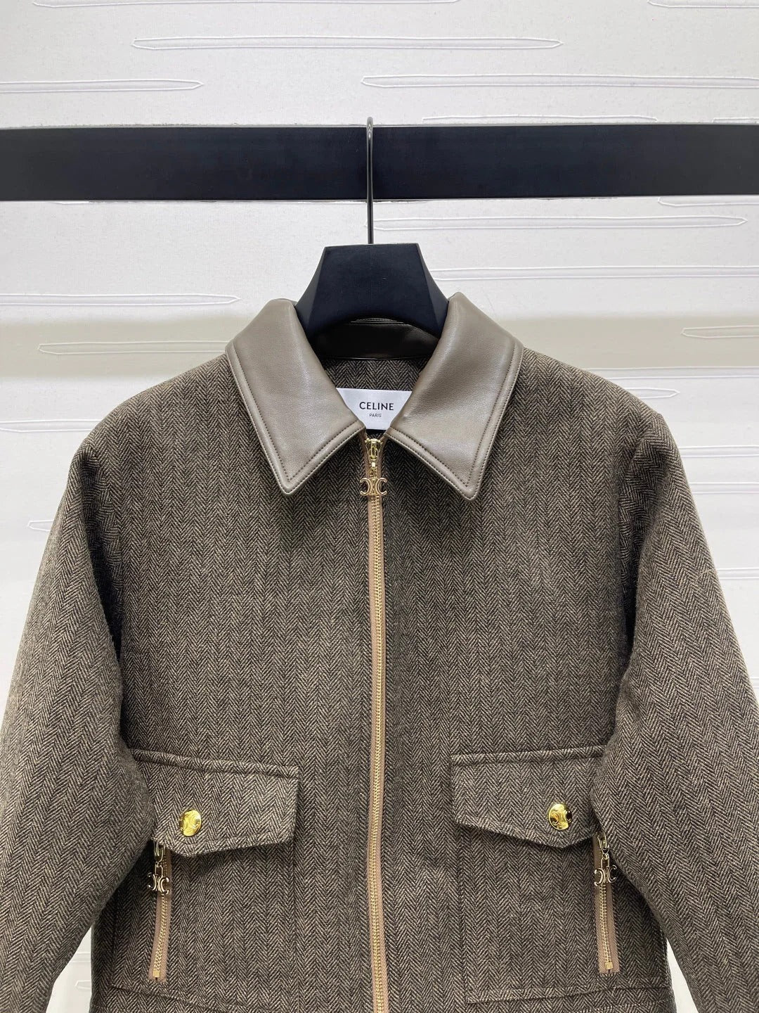 CELINE 25S PU LEATHER JACKET WITH LAPEL TRIM 0032