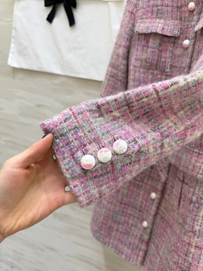 CC Woven Tweed Long-Sleeved Dress Pink Tweed 343192