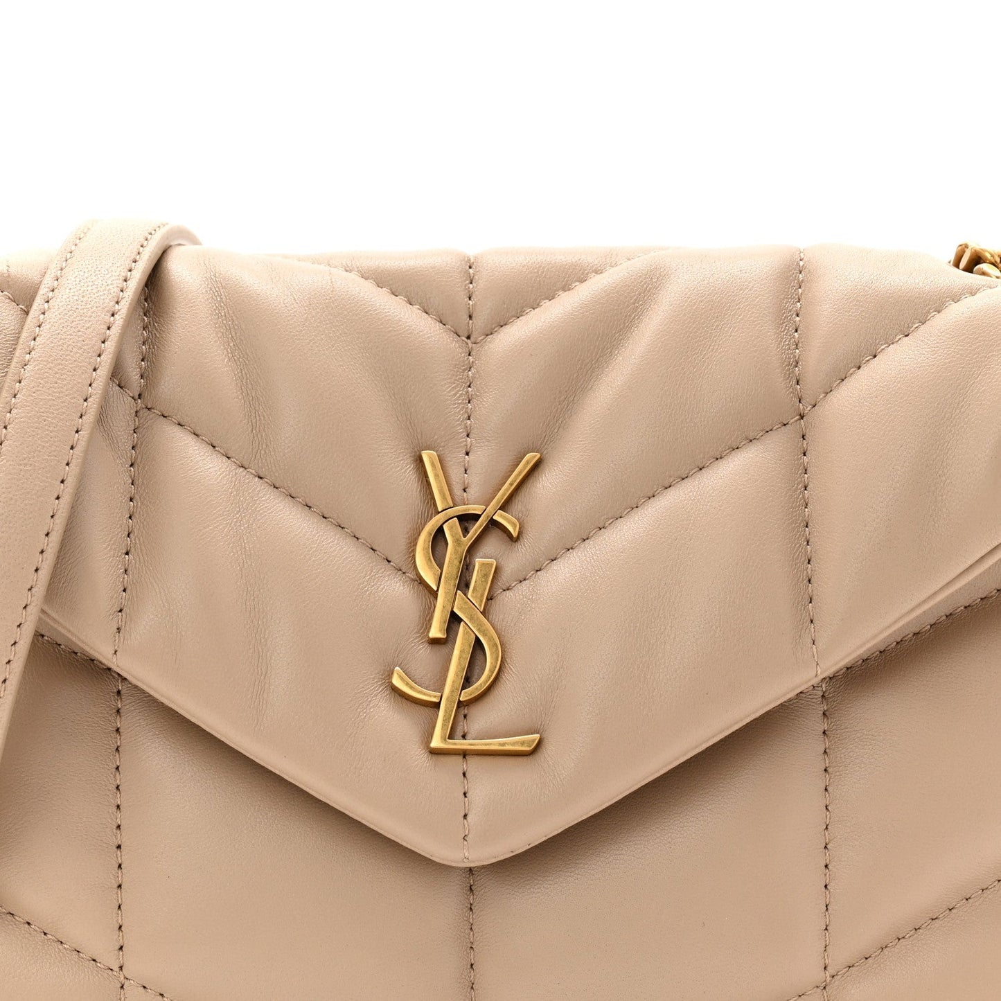 Lambskin Quilted Toy Loulou Puffer Monogram Chain Satchel Dark Beige