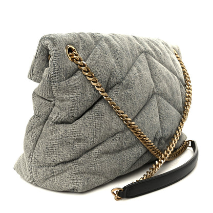 Denim Quilted Medium Loulou Puffer Monogram Chain Satchel Azur