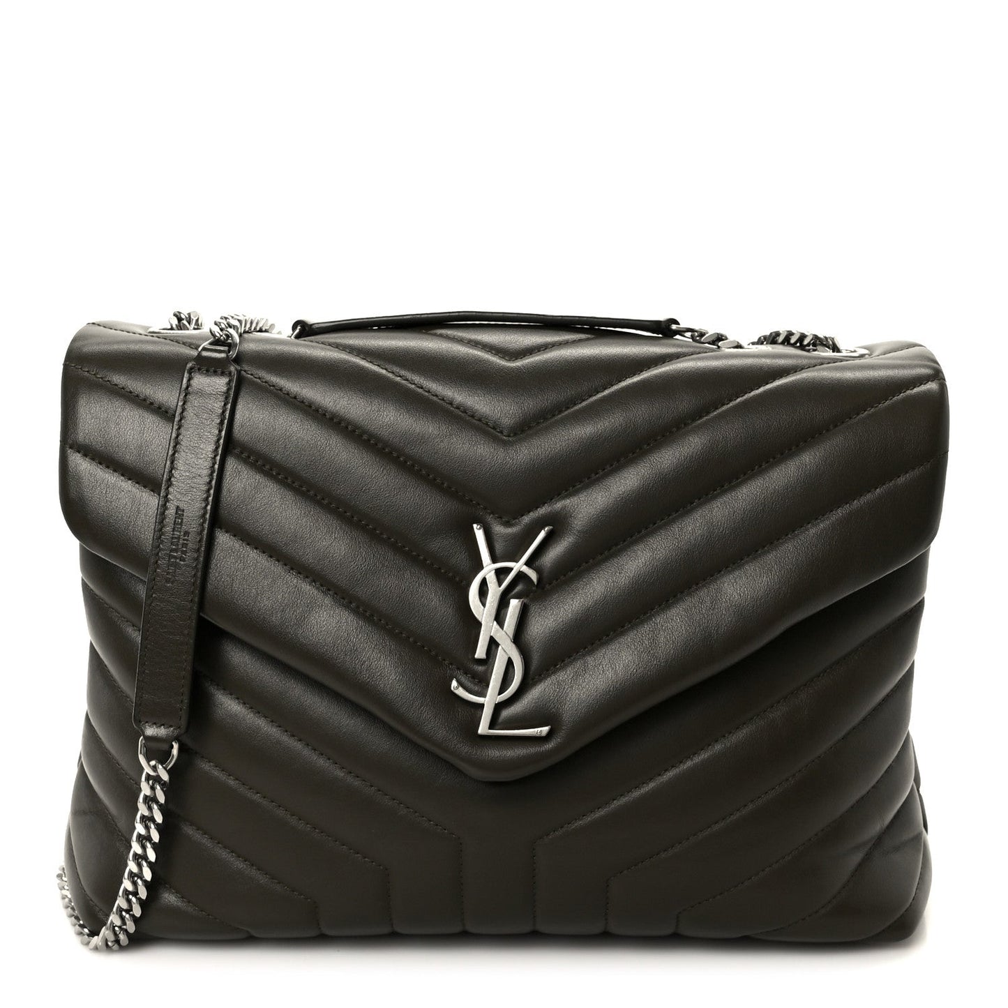 Calfskin Y Quilted Monogram Medium Loulou Chain Satchel Kaki Fonce