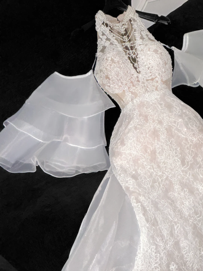Elegant Ivory Applique Design Mermaid Wedding Dress Prom Dress Evening Dress TP4222