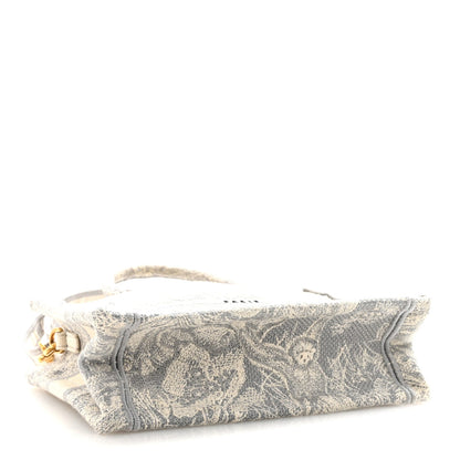 Canvas Embroidered Toile De Jouy Reverse Mini Book Tote With Strap Grey