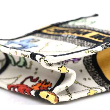 Canvas Embroidered Pixel Zodiac Mini Book Tote Phone Bag Latte Multicolor