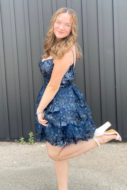 Luxury Lace Spaghetti Straps Homecoming Dress