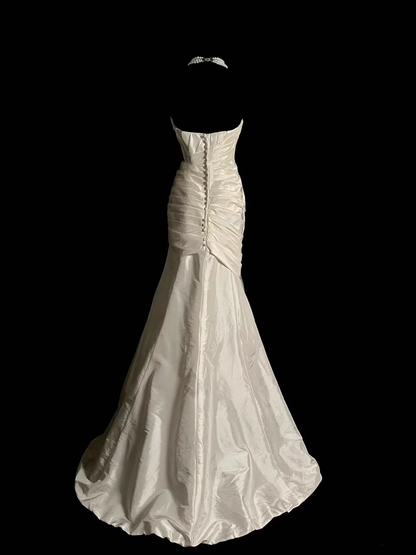 Vintage Ivory Satin Mermaid Evening Gown Strapless Sweetheart Prom Dress TP5151