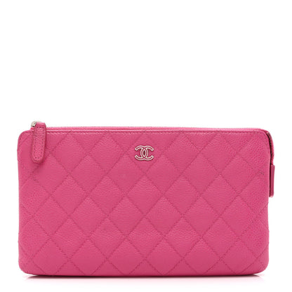 Caviar Quilted Enamel Zipped Clutch  Pink