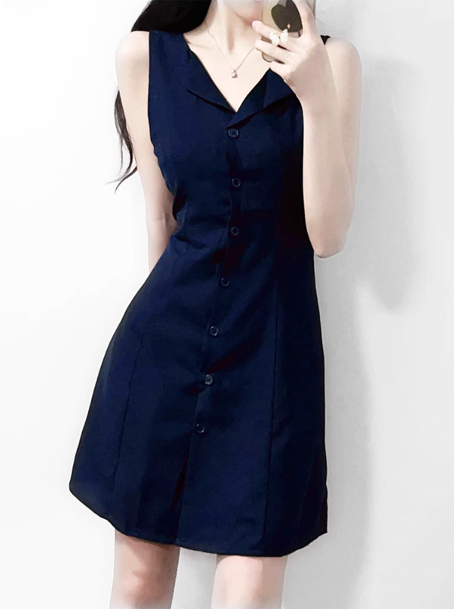 2025 Summer New High Waist V-Neck Single-Breasted Lace-Up Short A-Line Suit Dress R0970