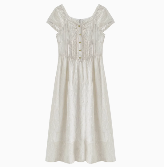 2025 summer new French high-end white dress short-sleeved skirt R1892