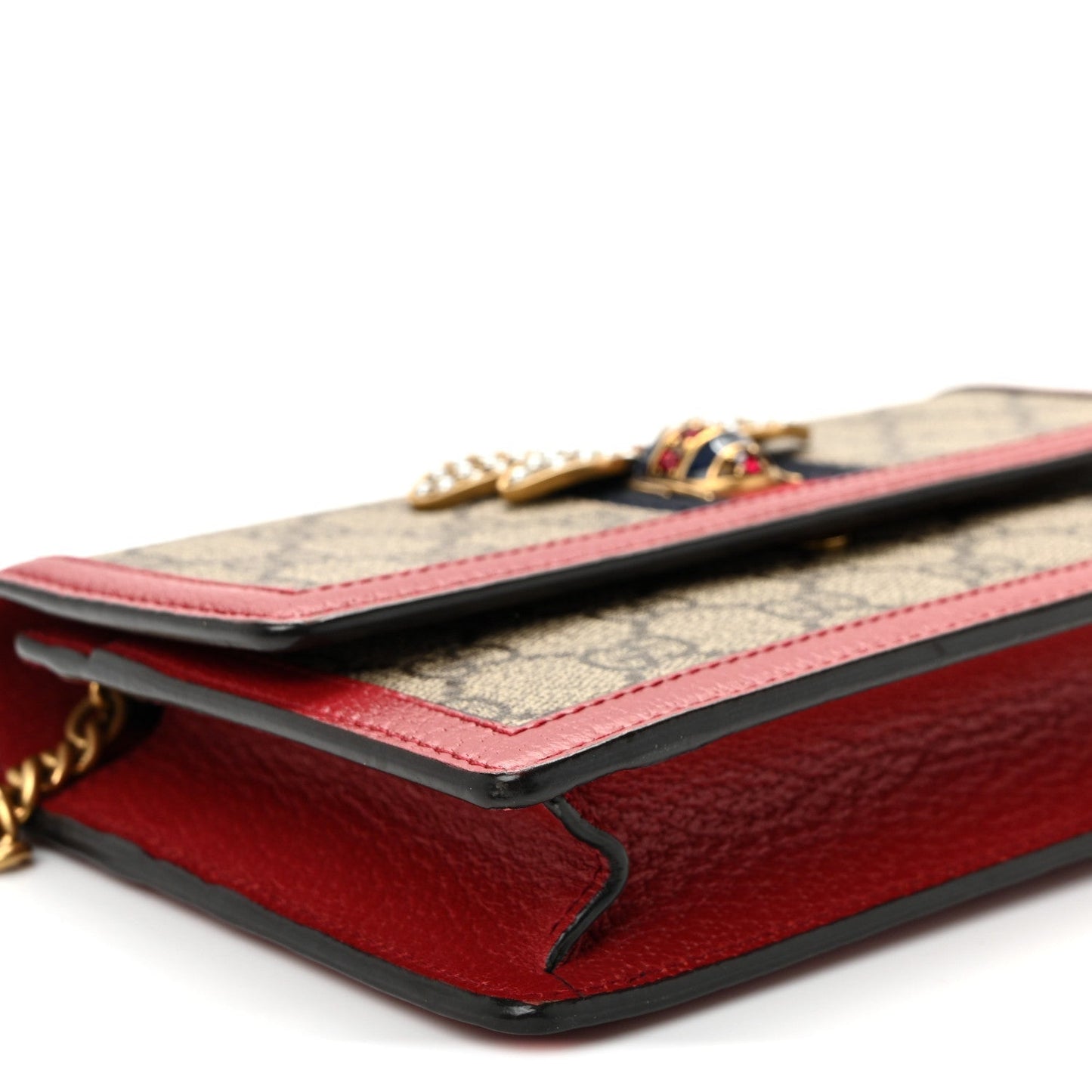 GG Supreme Monogram Web Queen Margaret Chain Wallet Red
