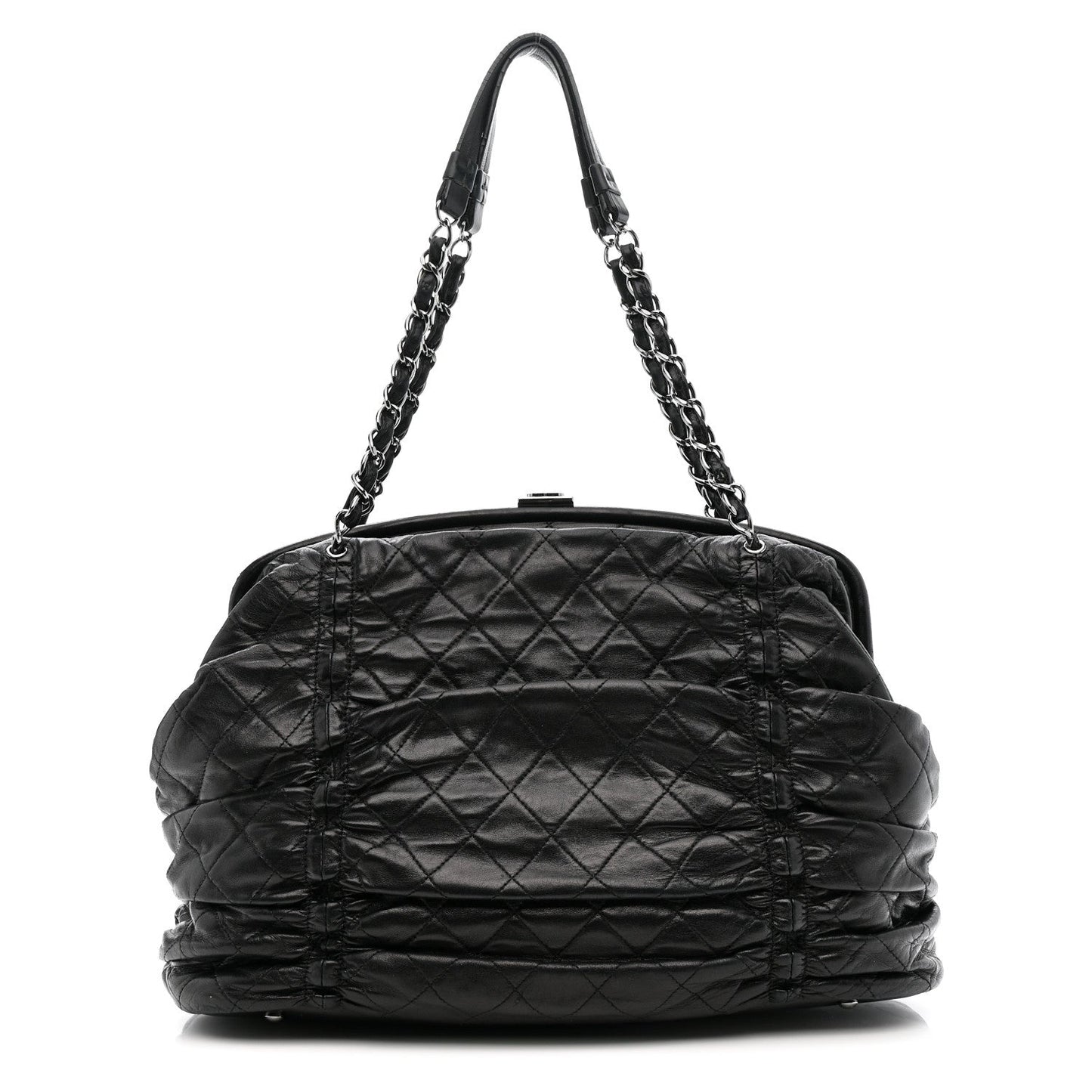 Lambskin Quilted Sharpei Frame Tote Black