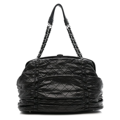 Lambskin Quilted Sharpei Frame Tote Black