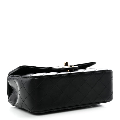 Lambskin Quilted Mini Top Handle Rectangular Flap Black